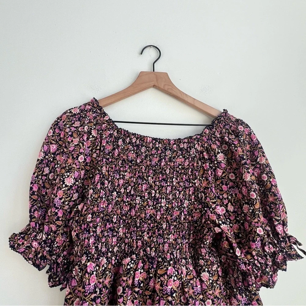 New Old Navy Square Neck Babydoll Top Puff Sleeve Floral CottageCore Peasant MD